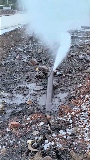 Massive Water Leak: Broken Pipe Erupts on Construction Site