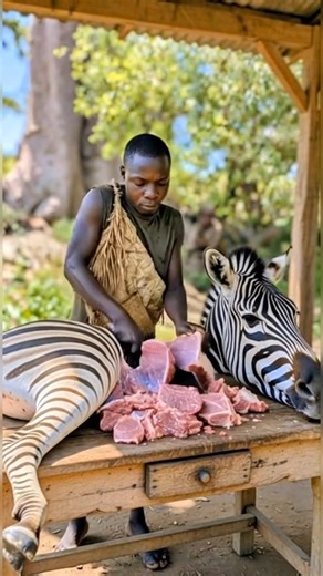 preparing a Zebra's meat for Lunch #hadzabetribe #hadzabeculture #africa