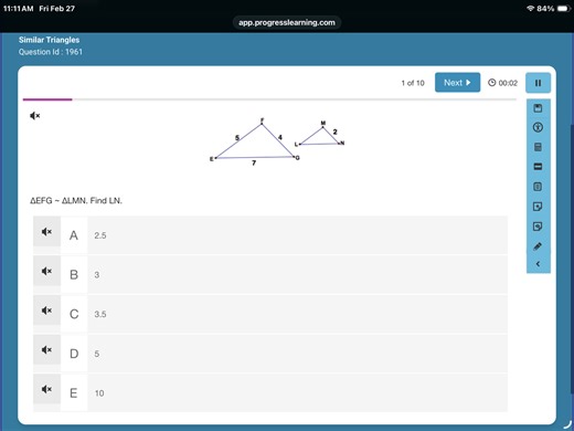 Given that triangle EFG is similar to triangle LMN (ΔEFG ~ ΔLMN... | Filo