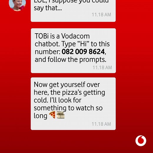 When your friend thinks they have to go to town to perform a SIM swap, let them know they can do it on WhatsApp using TOBi. 💡Add this number on your phone: 082 009 8624 – and just say "Hi". Learn more here: https://bit.ly/3l9Twia #FurtherTogether | Vodacom