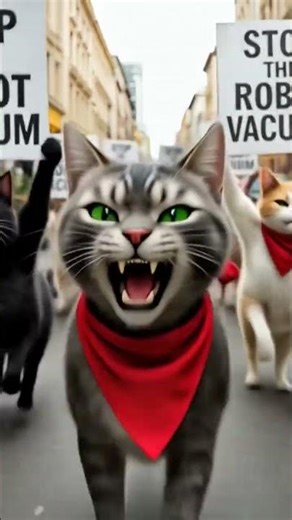 Cats protest robot vacuum 😭 #shorts #cat #animals #funny