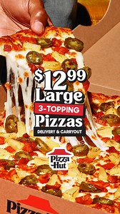 10K views | Big pizza, even bigger flavor! Pick your 3 favorite toppings and get a large pizza for just $12.99! 朗 | Pizza Hut | Facebook
