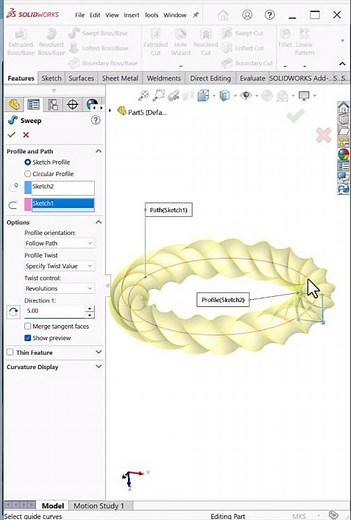 Twisted Sweep Ring Design in SolidWorks | Advanced Sweep Feature #shorts
