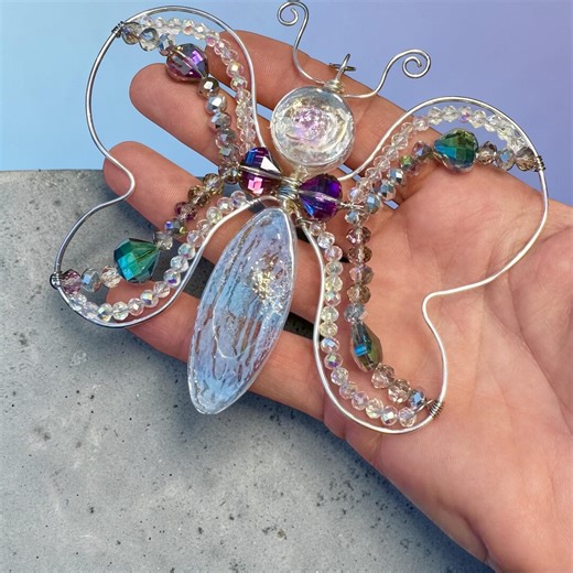 Handmade Crystal Butterfly Suncatcher | Wire Wrapped Glass Bead Window Hanging | Rainbow Maker Prism Decor | Nature Inspired Gift - Etsy