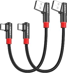 SUNGUY 6 inch/0.15M Right Angle USB C to A Cable 2Pack, 3A Short 90 Degree USB to USBC Fast Charging Data Transfer Cord Nylon Braided for iPhone 17 16 15 Pro/Pro Max/Plus Samsung Galaxy S24/S23, iPad