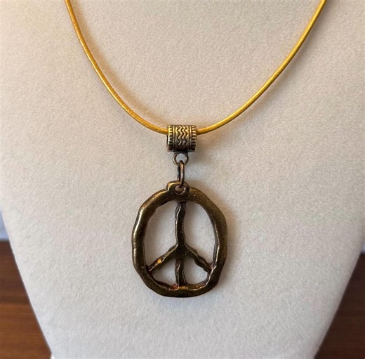 Peace Sign Brass Pendant, Leather Cord Necklace, Boho Chic Jewelry - Etsy