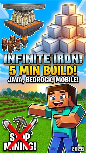 Best Iron Farm for Bedrock & Java!🛠️✨ (Android/Pc 1.21+) #viral