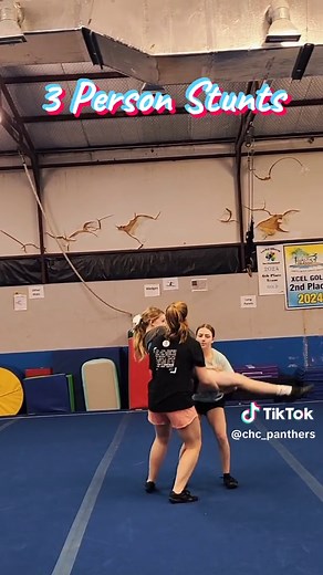 3 Person Stunt Ideas! #stunts #easystunts #3personstunts #cheerleading #stuntideas #partnerstunts #practice #newideas #acro #gym #fitness #cheerstunts #fypage