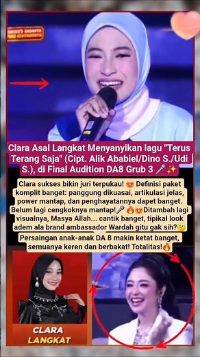 Clara Asal Langkat Menyanyikan lagu "Terus Terang Saja" Bikin Juri Terpukau 🎤🔥 #clarada8 #da8