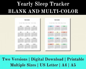 Yearly Sleep Tracker Multi Color Blank Printable, Sleep Worksheet Journal Digital, Monthly Sleep Log, Digital Download, US Letter, A5 - Etsy Canada