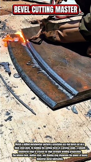 🔥 Oxy-Fuel Bevel Cutting on Thick Steel! Precision Heavy Fabrication