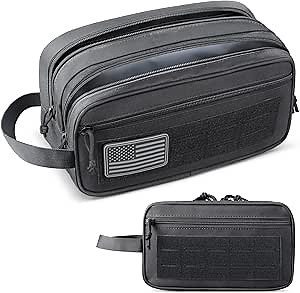 RXW EDC Toiletry Bag for Men, Tactical Dopp Kit, Molle Pouches Compact Travel Organizer for Shaving Shower, Hygiene, Grooming (Includes Dry/Wet Compartment & US Flag Patch)