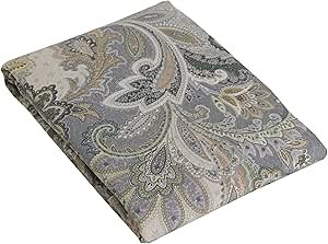 Grey Paisley Flat Bed Sheets Twin Size, 100% Cotton 400 Thread Count Bedding Set