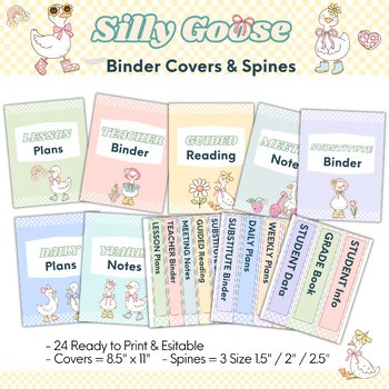 Silly Goose Binder Covers & Spines | Pastel Groovy Decor