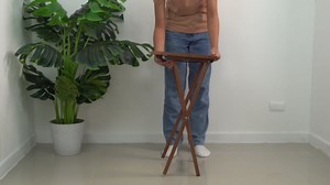 PJ Wood 5-Piece Wooden Folding TV Tray Table Set with Storage Stand, Honey Oak – Compact Dining or Snack Tables for Living Room, Bedroom, and Office