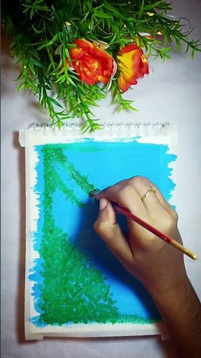 How to Paint Flower Bushes with a Bright Blue Sky | Easy Watercolor Landscape Tutorial #easydrawing