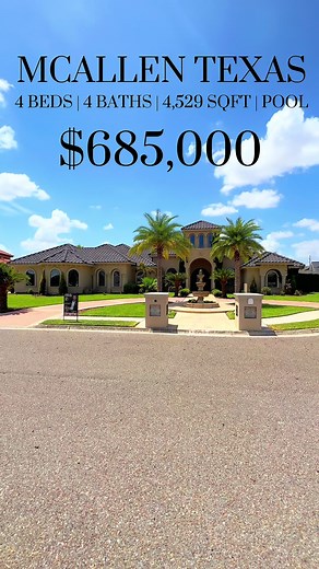 Spanish Mediterranean Home at its finest✨ Reyes Flores III | REALTOR® 📲𝟗𝟓𝟔-𝟐𝟓𝟐-𝟔𝟒𝟕𝟗📲 Keller Williams Realty RGV Jaime Lee Gonzalez Realtor Team 📍 2717 Brazos Avenue McAllen, Texas 78504 Price: $685,000 HOME FEATURES Beds: 4 Baths: 4 Living Sqft: 4,529 Acreage: .51 Pool Sprinkler System Professional Landscaping HOA ‼️Conveying Appliances: Cooktop-Electric Smooth, Oven-Single, Refrigerator, Refrigerator Built-n‼️ MLS#: 411559 Listing courtesy of Jaime Lee Gonzalez Keller Williams Real