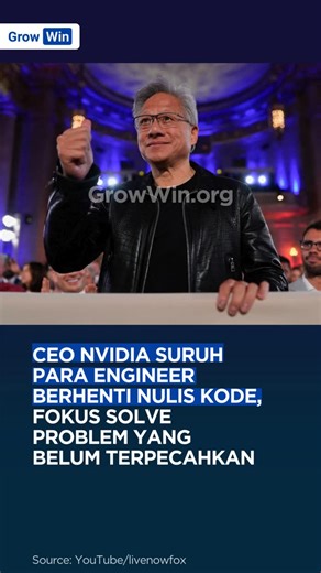GrowWin Indonesia by Pak Win on Instagram: "‼️ Ketik 'BISNIS' di kolom komentar kalau kamu pengen belajar ilmu bisnis! Jensen Huang, CEO Nvidia yang perusahaannya kini bernilai $3 triliun, punya perintah mengejutkan untuk seluruh insinyurnya: "Berhentilah menulis kode!" Dia ingin para engineer menghabiskan 0% waktu untuk coding dan fokus 100% pada "memecahkan masalah yang belum pernah terpecahkan". Semua pekerjaan coding diserahkan ke asisten AI bernama Cursor. Filosofi Huang sederhana: menulis 