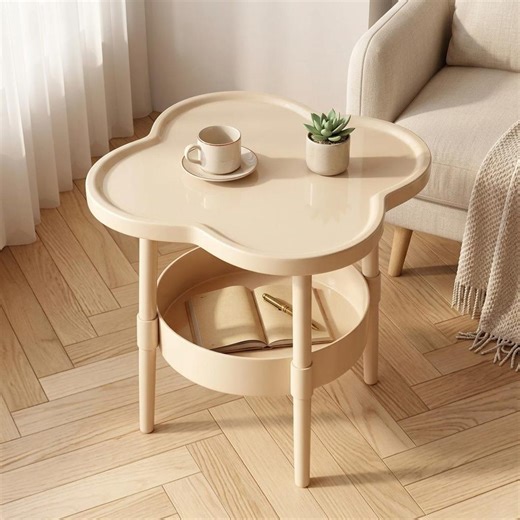 Elegant Flower Shaped Side Table With Storage Cream Wooden Accent Table for Living Room - Etsy