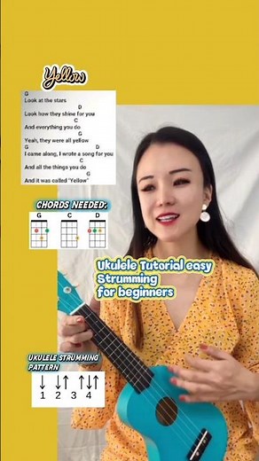 Easy Ukulele Tutorial for Beginners 🎸 Easy ukulele chords with strumming - Yellow coldplay