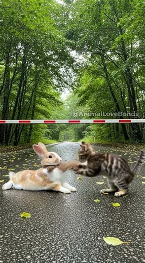 Brave Kitten Saves a Rabbit Trapped in a Net | Heartwarming Rescue