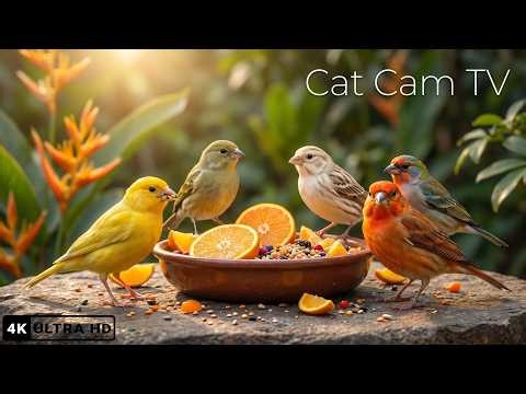 CAT TV 🐦 Real Birds Hopping, Flying, and Feeding All Day Long | Videos for Cats | 4 HOURS 4K HDR