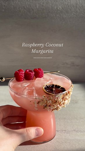 Raspberry Coconut Margarita Recipe with Toasted Coconut Flakes