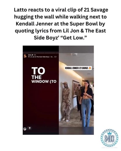 8403media.com on Instagram: "Latto reacts to 21 Savage hugging the wall while walking into the Super Bowl with Kendall Jenner."