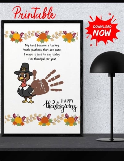 Turkey Handprint Craft Thanksgiving Kids Craft Toddler Preschool Printable PDF