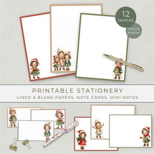 Printable Stationery Set, Letter Writing Papers, All Occasion Cards, Winter Children Decor, Seasonal Stationery - Etsy