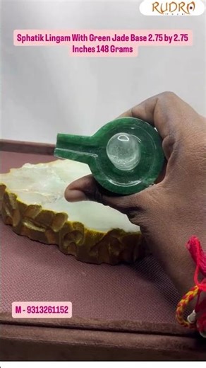 Lab Certified Sphatik Lingam With Green Jade Base - (148 Grams) - 2.75 Inches