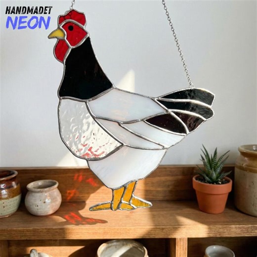 Stained Glass Rooster Suncatcher, Farmhouse Window Decor, Handmade Chicken Art Glass Gift - Etsy