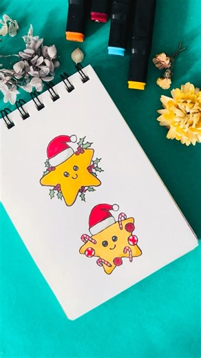 How to Draw Cute Christmas Star Characters for Kids Step by Step | Easy Kawaii Holiday Drawing Art