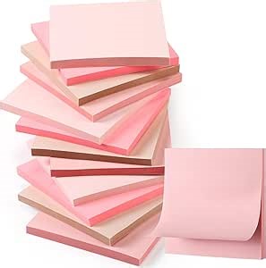 Thenshop 12 Pads Pink Sticky Notes 3''x3'', Self Stick Notes Pads Pink Office Supplies, Vintage Aesthetic School Accessories 50 Sheets/pad