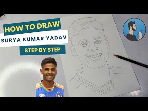 How to draw Surya Kumar Yadav Step by Step sketch outline tutorial for beginners | INDIA vs SA