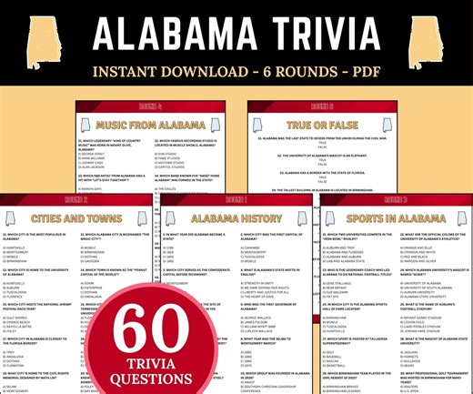 Fun Alabama Quiz Printable | US States Trivia for Adults & Kids | Alabama Geography and History Questions | USA Family Learning Game - Etsy UK