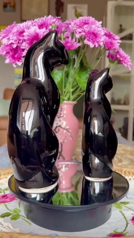 Vintage Black Ceramic Cat Figurines Pair MCM - Etsy