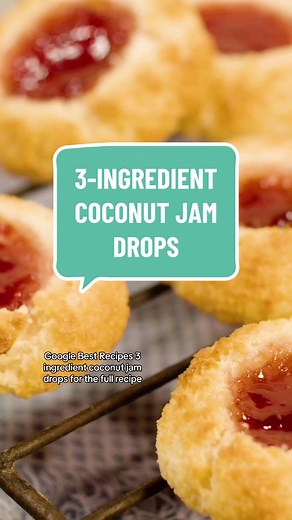 You’re only 3 ingredients away from these coconut jam drops. Get the recipe in our bio or Google “BestRecipes 3-ingredient coconut jam drops”. #easybaking #cookinghacks #condensedmilkrecipe #condensedmilk #coconutcookies
