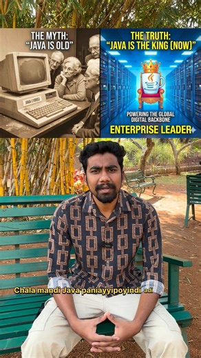 Venky on Instagram: "Java pani aipoyindi anukunna vallaki oka reality check! 😎 Why is Java still the King of Programming? 👑 1️⃣ Write Once, Run Anywhere (JVM Magic) 💻 2️⃣ Banks & Enterprises trust ONLY Java for stability 🏦 3️⃣ Massive Ecosystem (Android to Spring Boot) 🚀 Java inka ekkadiki povatledu. It’s here to stay. 🔥 Meeru Java nerchukuntunnara? Or planning to start? Let me know in the comments! 👇 #JavaDeveloper #CodingTelugu #hyderabadsoftware #tech #IT"