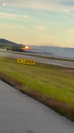 Video shows the moment a UPS plane exploded on takeoff in Louisville, killing multiple people and igniting a massive fire. — https://www.wdtv.com/2025/11/04/injuries-reported-after-reported-plane-crash-fire-kentucky-airport/ | WDTV 5 News