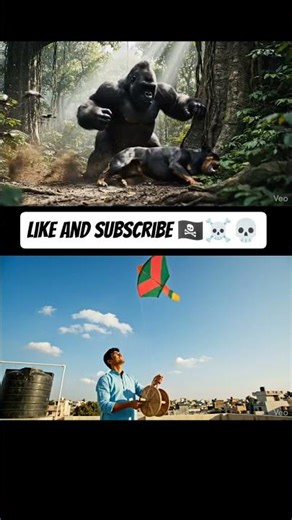 the fight of gorilla and Pitbull in jungle and kite🪁 #gorilla #Pitbull #fightofgorilla #shorts