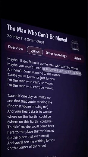 The Man Who Can’t Be Moved - The Script #lyrics #spotifyclone #music #spotify #song