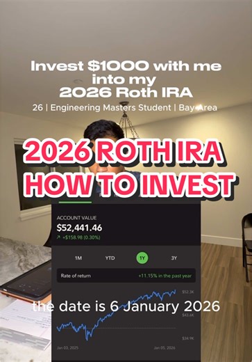 Invest $1000 into my 2026 Roth IRA as a 26 year old near the Bay Area for long term growth 💸 The Roth IRA is one of the MOST powerful investment platforms you can use to your advantage. So powerful the government put multiple limits on it. You still have until April 15 2026 to contribute to your 2025 ROTH IRA! I use @Fidelity Investments as my broker and this is the app you see. #rothira #investingforbeginners #wealthbuilding #personalfinance #invest101