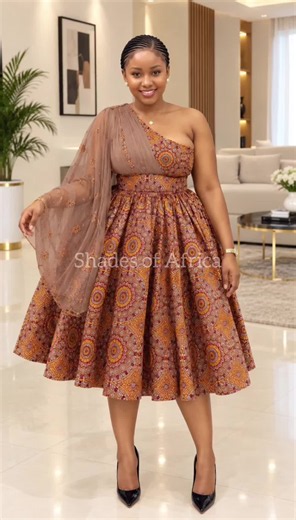 POV: the dress does all the talking 🧡✨ One-shoulder Ankara perfection with a sheer sequined sleeve moment 😍 Which detail caught your eye first? 👇 #fyp #AnkaraStyle #AfricanFashion #OOTD #PlusSizeFashion