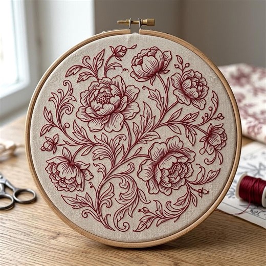Vintage Redwork Floral Embroidery Pattern, Elegant Line Art Flowers (PDF Download) - Etsy