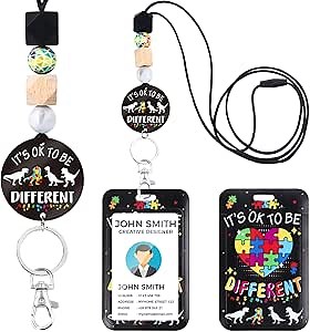 Autism Id Badge Holder with Lanyard - Cosmisun Autism Awareness Badge Reel and Card Holder Keychain Rainbow Puzzle Lanyards for ID Badges Teacher Nurse Nursing Student Work Teacher Gifts