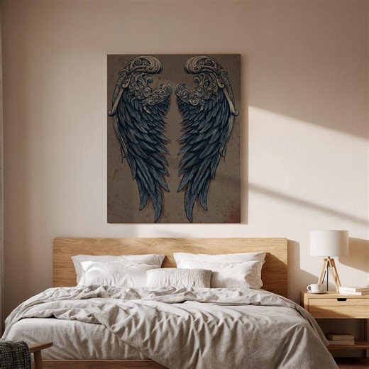 Angel Wing Canvas, Gothic Angel Wings Wall Art, Dark Angel Wing Canvas Decor, Vintage Angel Wings Artwork, Gothic Wall Decor, New Home Gift