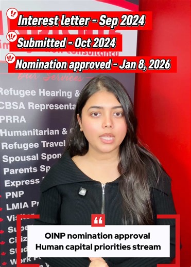 🎉 OINP Nomination Certificate Approved! 🎉 Another successful milestone on the path to Canadian Permanent Residence 🇨🇦 In this video, we’re sharing an Ontario Immigrant Nominee Program (OINP) Nomination Certificate approval, a crucial step that significantly boosts CRS points and brings applicants closer to PR. If you’re applying under OINP or planning your PR strategy, this approval shows how proper documentation, eligibility assessment, and expert guidance make a real difference. 📩 Contact