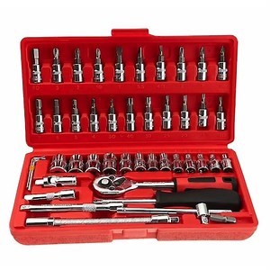 Chei tubulare Set 46 de Piese, Flippy, Trusa Scule de Reparatii Auto, Prelungitoare Rigid si Flexibil, Articulatie Cardanica, Antrenor de Forta Glisant, Adaptoare, Maner pentru Surubelnita, 23 x 12 x 4 cm, 1.9 kg, Cutie Rosie - eMAG.ro