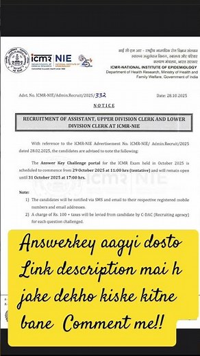 ICMR answerkey is Out ! Link in description go and check #icmrjobs #answerkey #viral